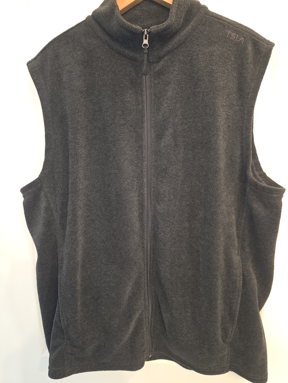 TSLA Mens Full-Zip Fleece Vest - Charcoal Gray - Size XL